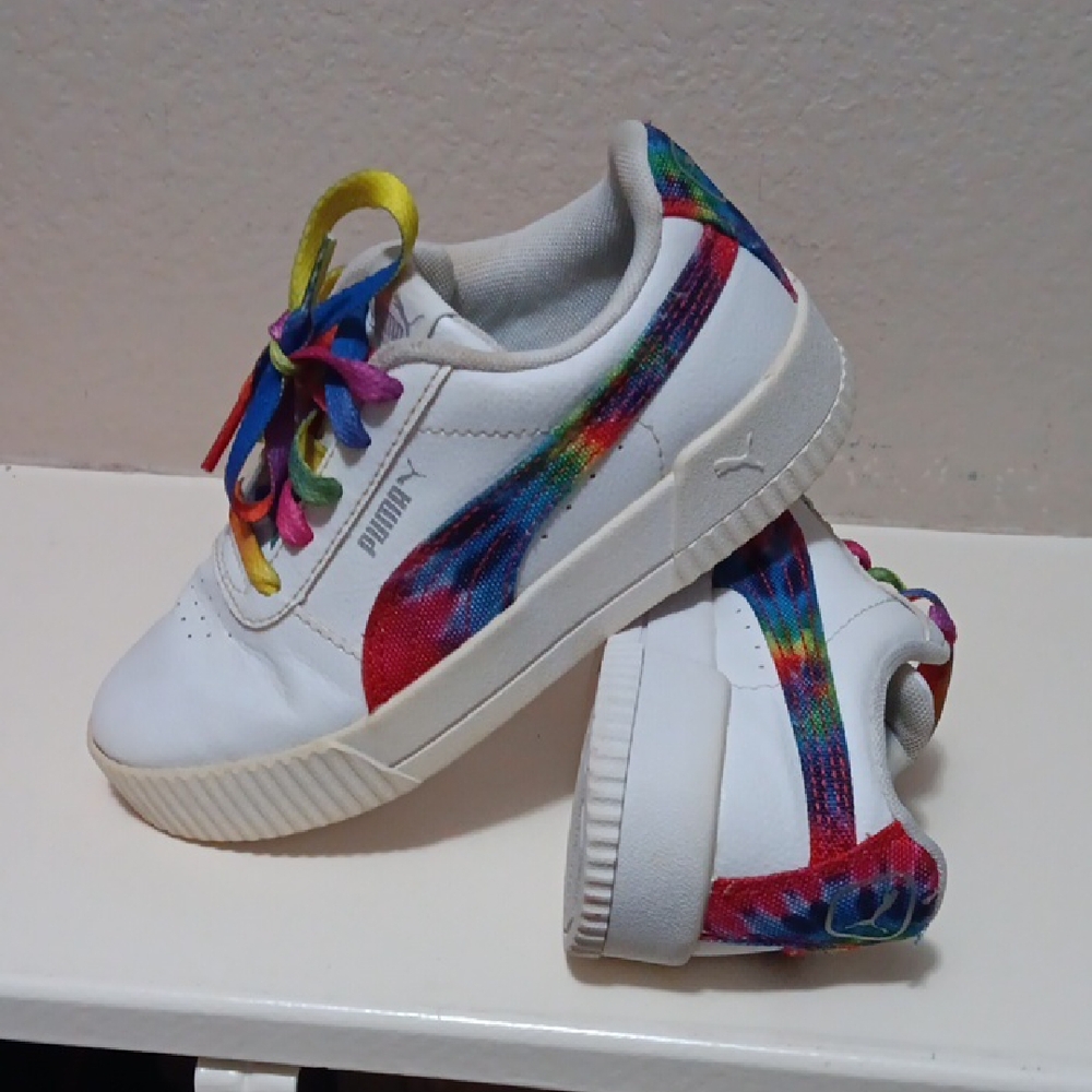 Puma Kids White Sneakers with Rainbow Accents
